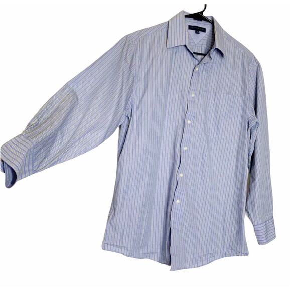 Tommy Hilfiger Slim-fit Men Button Front Stripe Shirt Blue Size L/16 32/33 - Picture 3 of 10